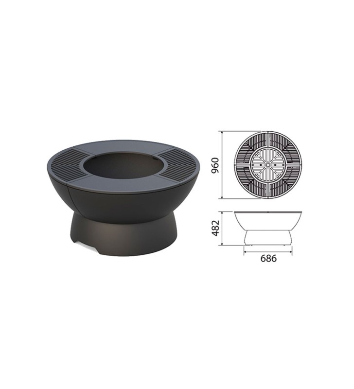 Hergom Fire pit measurement plan on low base