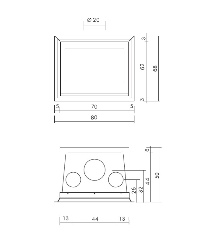 Plano de medidas Edilkamin Firebox Luce Plus 62