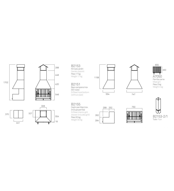 Plano de medidas Rocal Palma-75 Inox Jardin