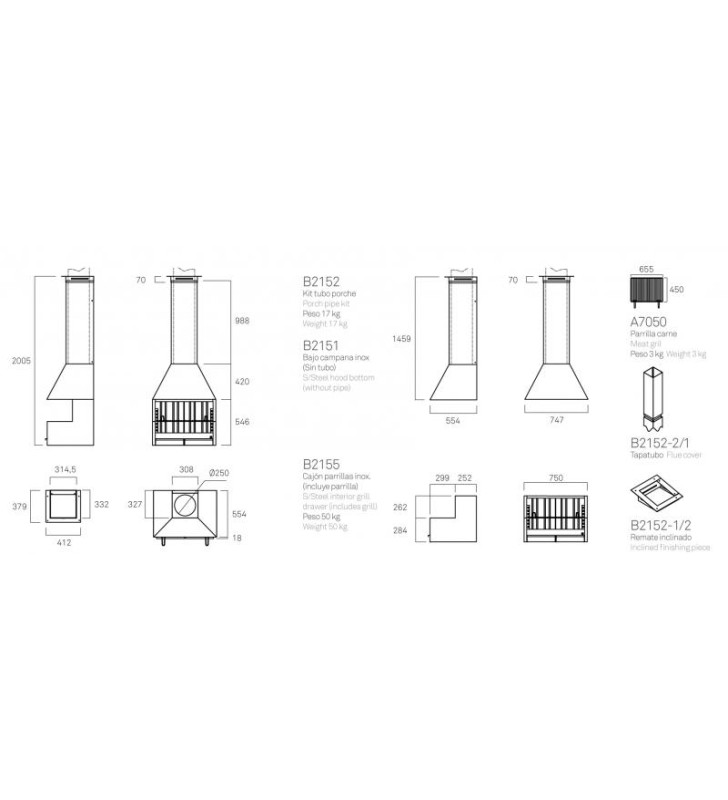 Plano de medidas Rocal Palma-75 Inox Porche