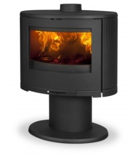Ovale houtkachel met gebogen glas. Te voet.