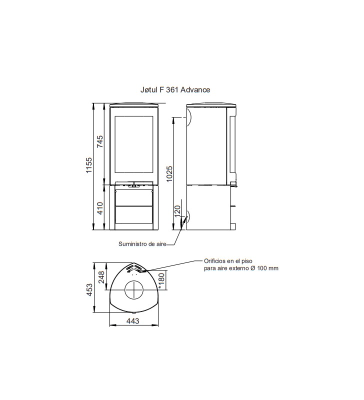Plano de medidas Jotul F361 V2 Advance BP