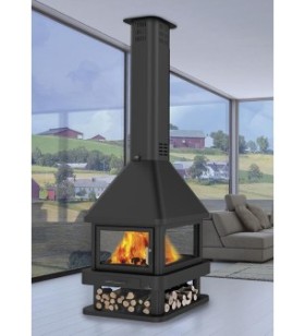 Vierseitiger zentraler Kamin aus Keramikglas und zwei Türen
