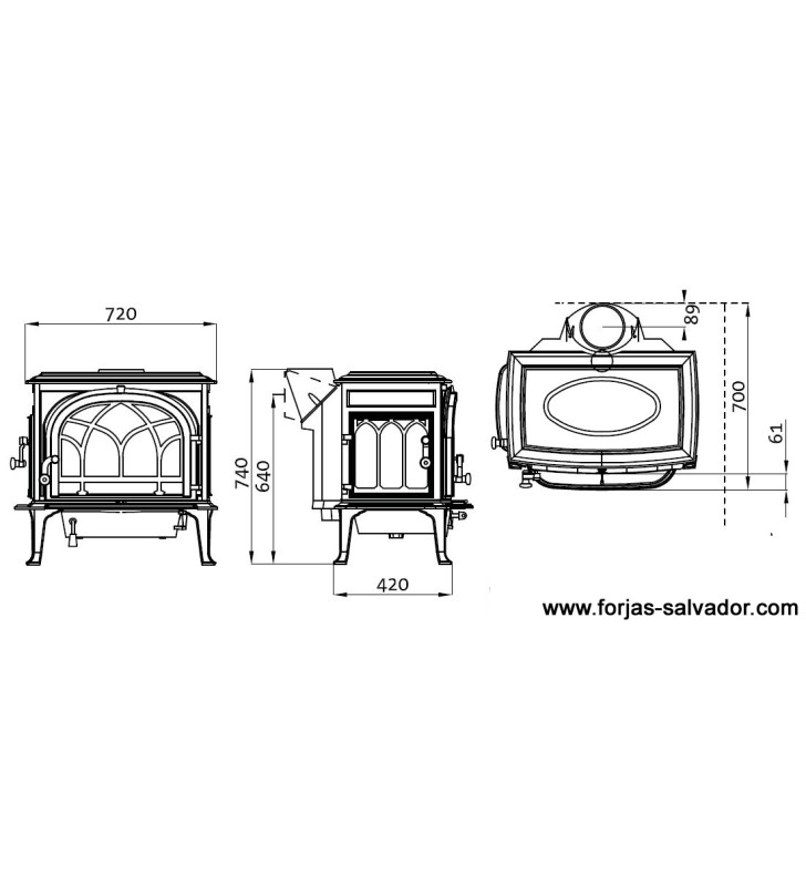 Plano de medidas Jotul F500 Esmaltada Marfil
