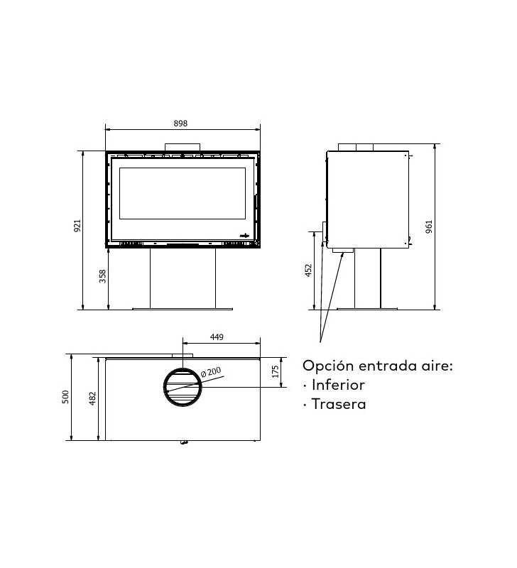 Plan de mesure du pied central Ferlux Enya 90