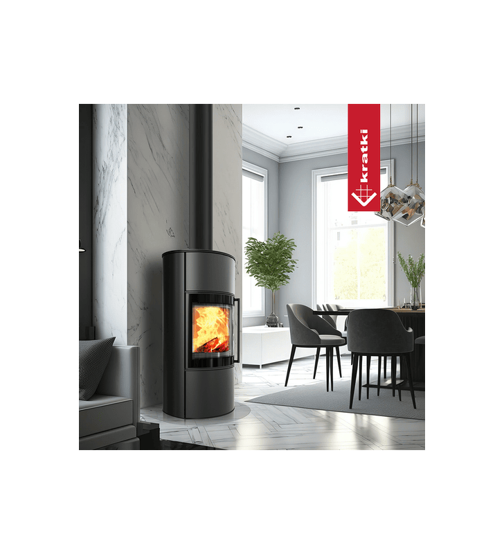 Estufa de leña de acero KRATKI BJORN/W 10 kW Ø 150 revestimiento thermotec negro