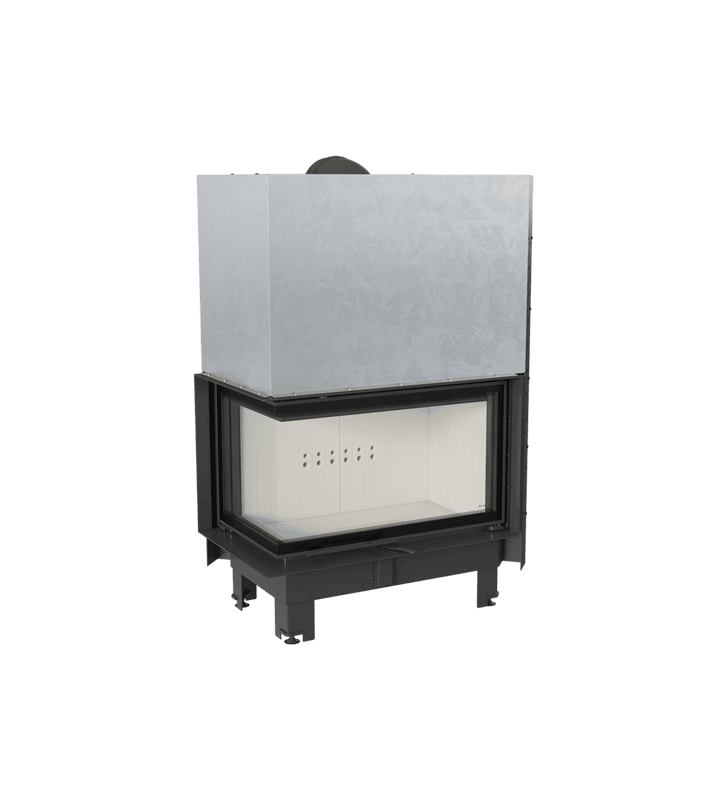 KRATKI MBO Kamin, links, 15 kW, Ø 200, Klapptür, gebogenes Glas