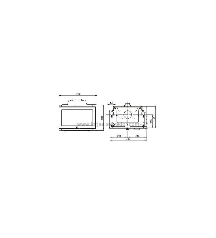 Plano de medidas Jotul I620 FL FR Cristal Lateral