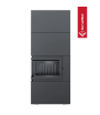 Lareira modular simples em formato de caixa, 8 kW, Ø 200 mm, revestimento preto.