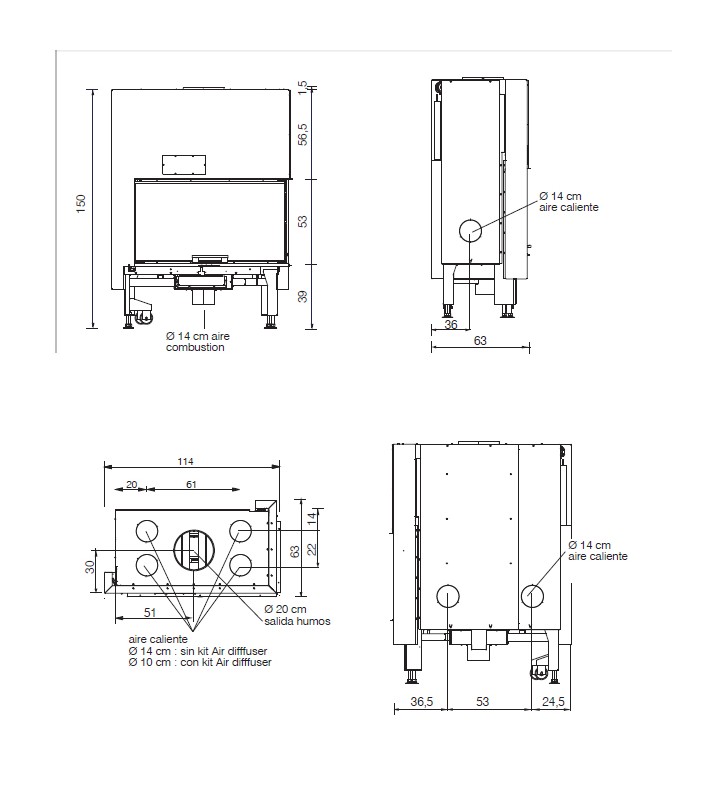 Plano de medidas Edilkamin Windo2 95 Lateral derecho