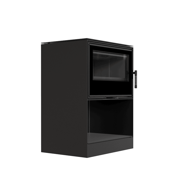 KRATKI KARI 70 Ø 150 8 kW stalen houtkachel met zwarte thermotec coating