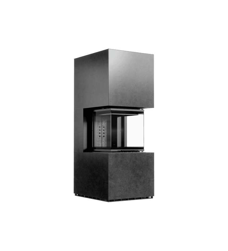 Chimenea modular KRATKI NBC 500/500 Bajo 8 kW Ø 200 puerta elevable Sinter de cuarzo FOKOS GRAFITE thermotec negro