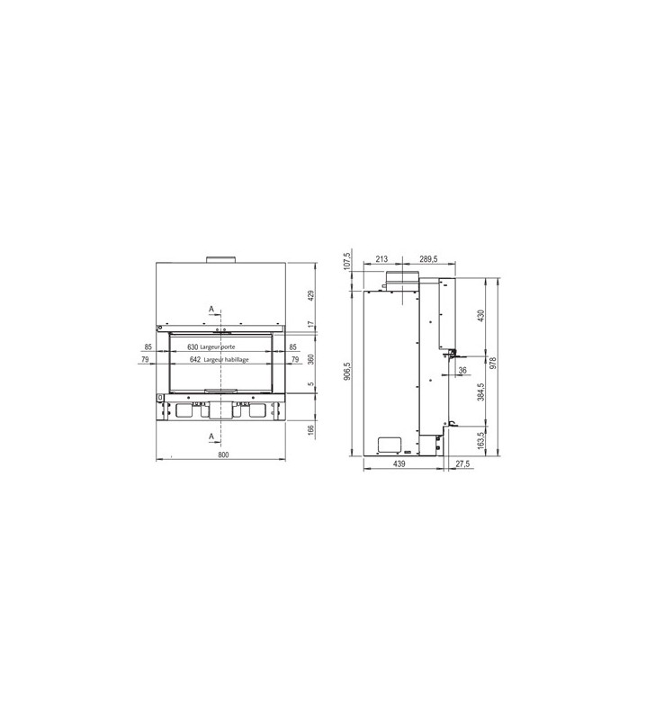 Plano de medidas Jotul Atraflam 16/9 600 Frontal