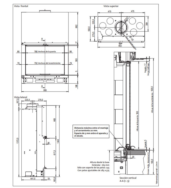 Plano de medidas Jotul Atraflam 800 Vision