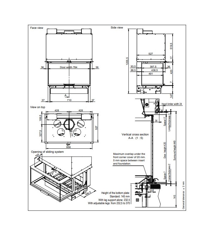 Plano de medidas Jotul Atraflam 16/9 800 3 cristales