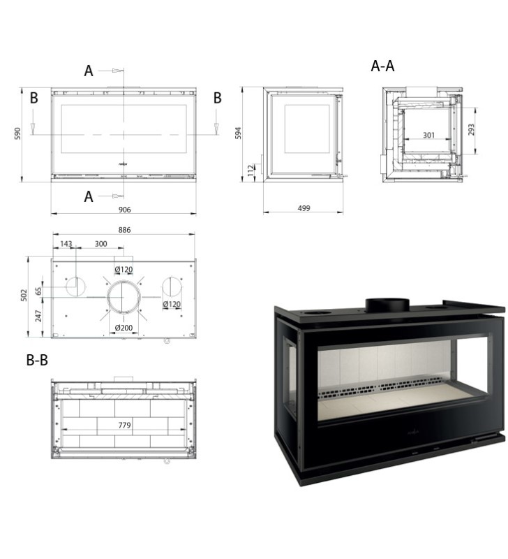 Plano de medidas Ferlux Panoramic 90 3C