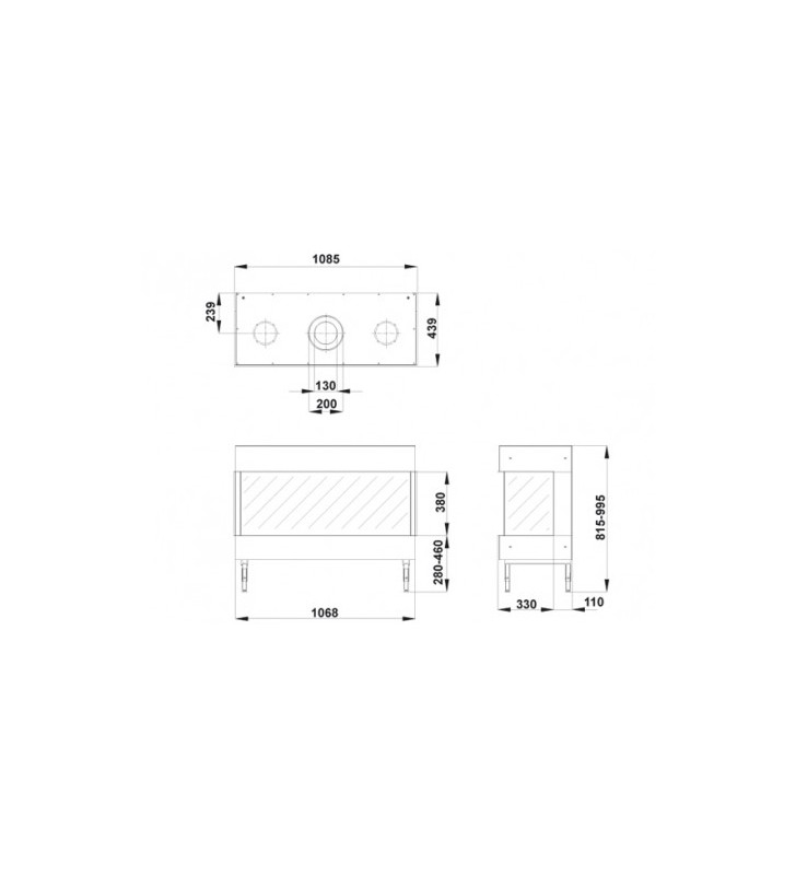 Plano de medidas Chimenea MG 100/38 TC (3 caras)