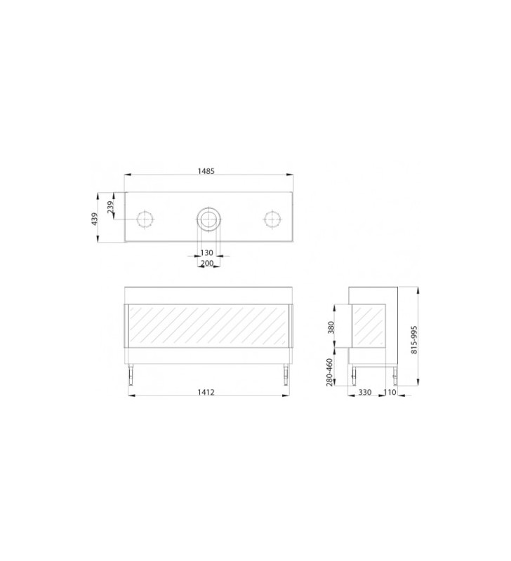 Plano de medidas Chimenea MG 140/38 TC (3 caras)
