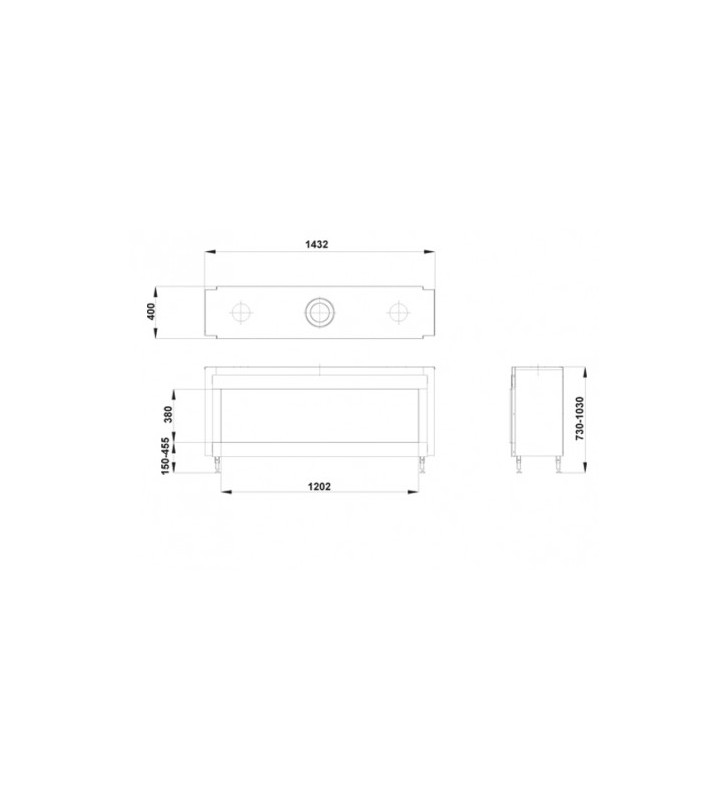 Plano de medidas Chimenea  MG 120/38 T - Dos caras