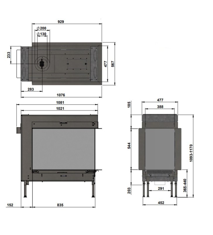 Plano de medidas Chimenea MG 83-55/45 U