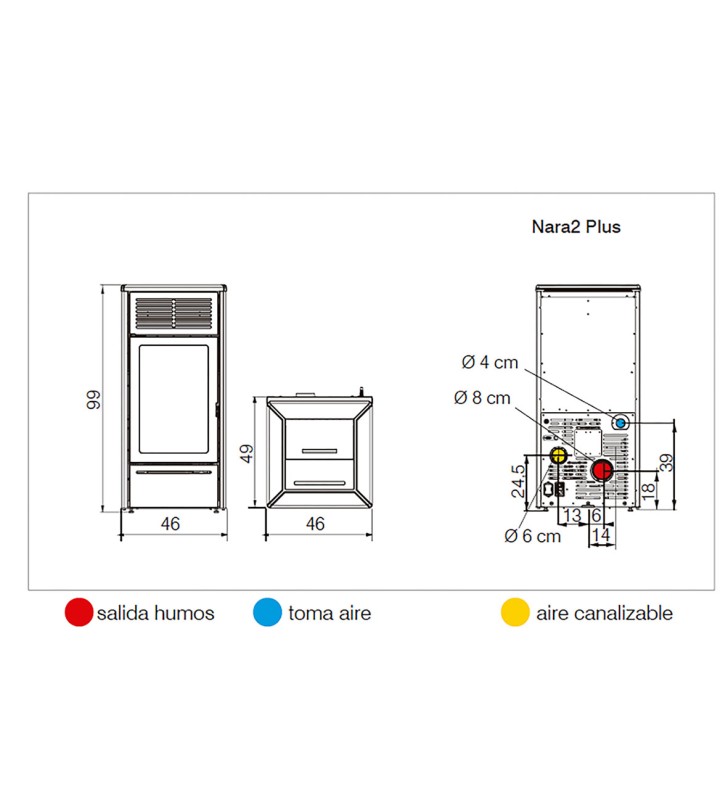 Plan de mesure Edilkamin Nara2 Plus Up