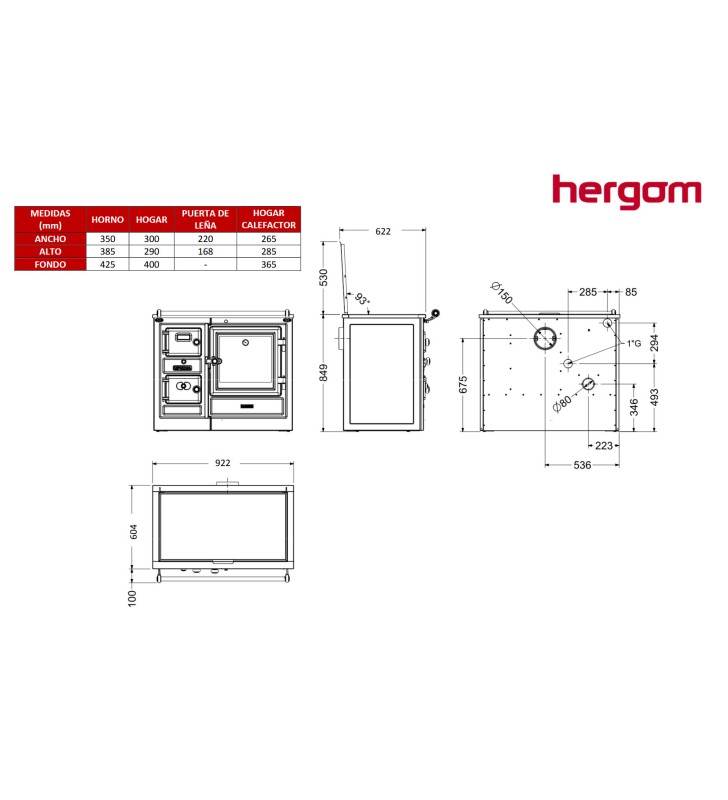 Plano de medidas Hergom Saja 7/90 CC SE Calefactora
